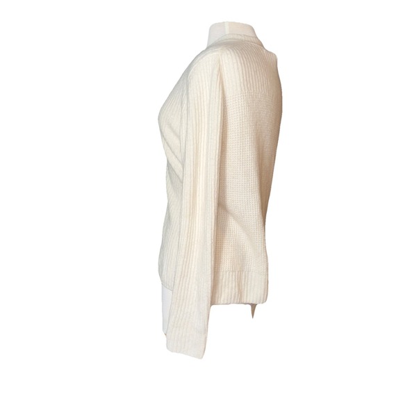 ATHLETA Ivory‎ Wool Blend Cream V Neck Cardigan Sweater Size M Ribbed - Picture 3 of 7